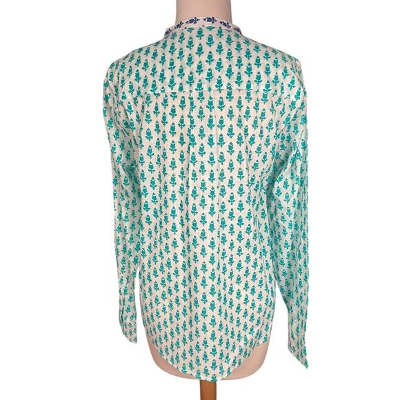 J.Crew Green and Blue Print Cotton Button-Down Blouse Women’s Size 6 Vintage - Picture 2 of 10